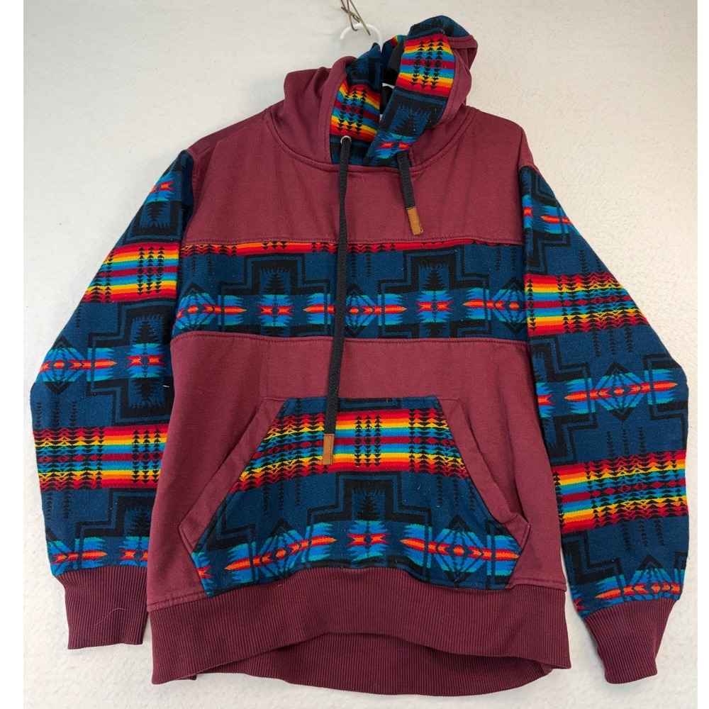 Atuk Nawi Mens Large Maroon Southwestern Geometric Hoodie Made in Ecuador